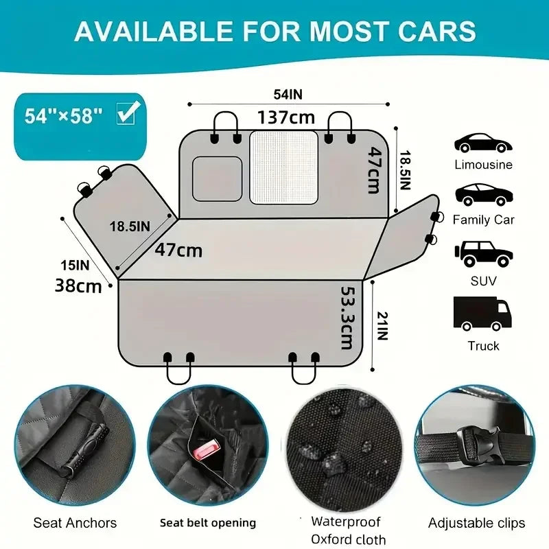 100% Waterproof Dog Car Seat Hammock – Scratch-Proof, Non-Slip Pet Back Seat Cover