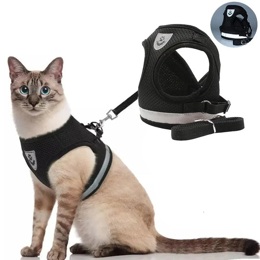 Adjustable Mesh Cat & Small Dog Harness Set – Reflective & Escape-Proof Vest with Leash