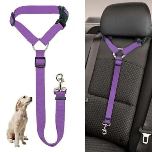 2-in-1 Adjustable Pet Car Seat Belt & Leash – Safety Travel Harness for Dogs & Cats