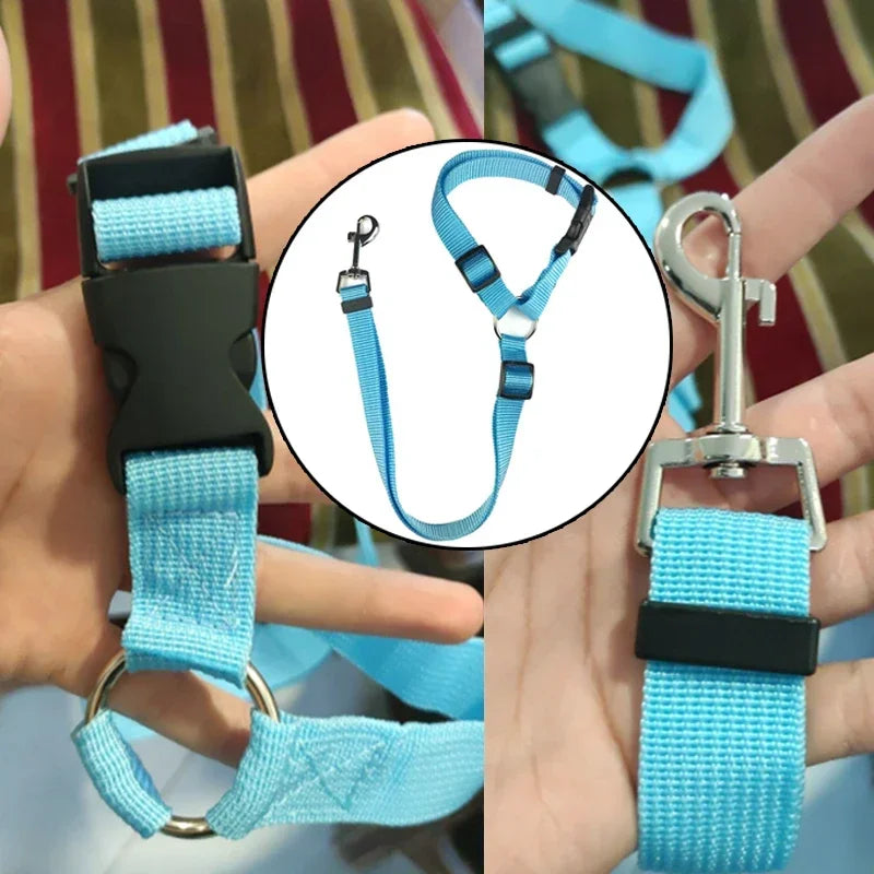 2-in-1 Adjustable Pet Car Seat Belt & Leash – Safety Travel Harness for Dogs & Cats